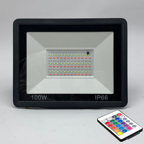 RGB LED Floodlight 100W Flood Light Remote Control Outdoor Wall Washer Lamp-TI00871-Veeddydropshipping