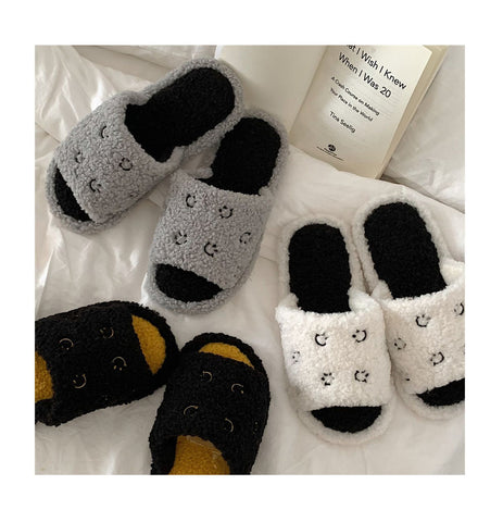 Winter Couple Warm One Word Slippers Plush Home Flat-BS01295-Veeddydropshipping