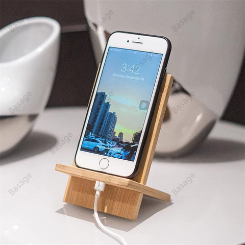 Bamboo Cell Phone Stand for Desk with Charging Hole, Removable Wooden Phone Holder-PA00532-Veeddydropshipping