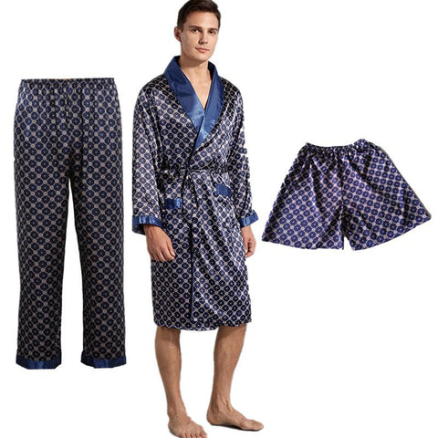 Two-Piece Men Bathrobe Shorts Suit Silk Sleepwear for Men Kimono-MF01560-Veeddydropshipping
