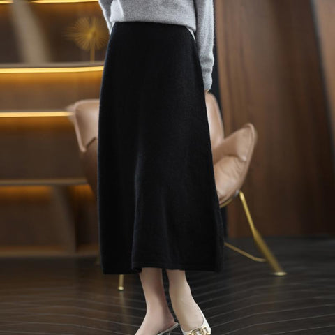 100% Pure Wool Knitted Skirt Women High Waist Skirt-WF00491-Veeddydropshipping