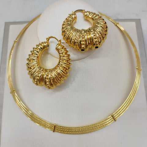 Gold Plated Jewelry Set for Women Round Earrings Pendant  -JW00314-Veeddydropshipping