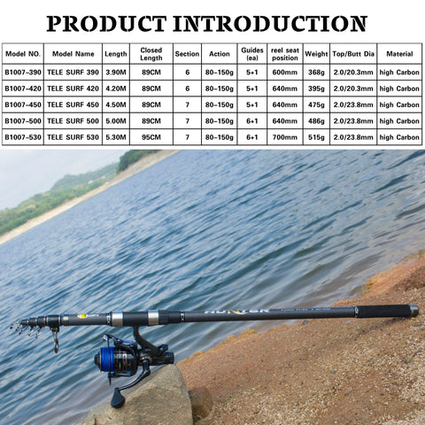 Telescopic Surf Spinning Fishing Rod 3.9/4.2/4.5/5.0/5.3m Carbon Carp Travel Rods Power -OS00393-Veeddydropshipping