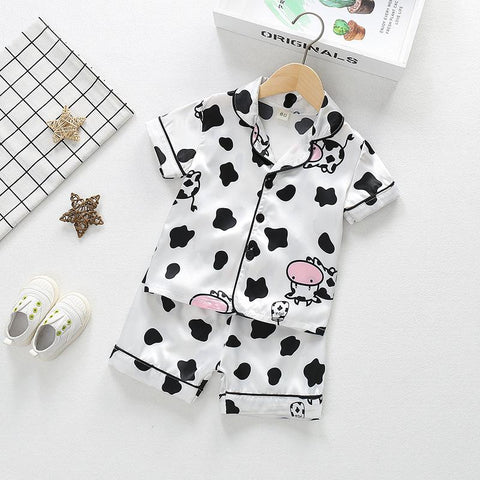 Summer Children Cartoon Short Sleeve+Shorts 2pc Satin Silk Pajamas Sets-TB01052-Veeddydropshipping
