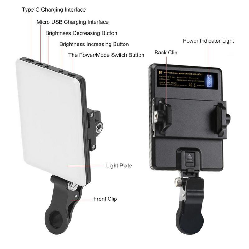 LED Mobile Phone Computer Fill-in Light Adjustable Portable LED Lamp Rechargeable Clip Fill Video Light-PA00800-Veeddydropshipping