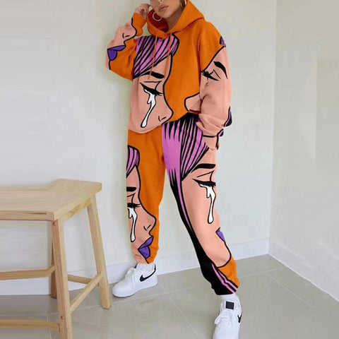 Fashion New Women Tracksuits Funny Print Sweatshirt Set-WF00251-Veeddydropshipping