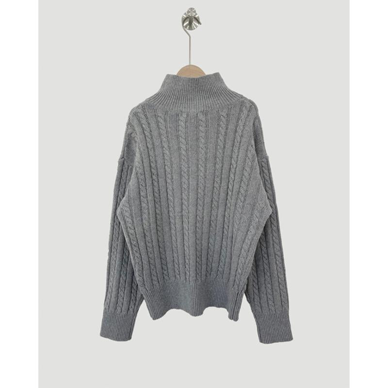 New Solid Color Sweater Long Sleeve Zipper Lady Knitwear-Veeddydropshipping