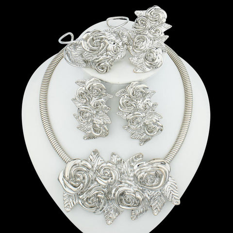 Gold Plated  Large Necklace Weddings Bridal Jewelry Set -JW00304-Veeddydropshipping