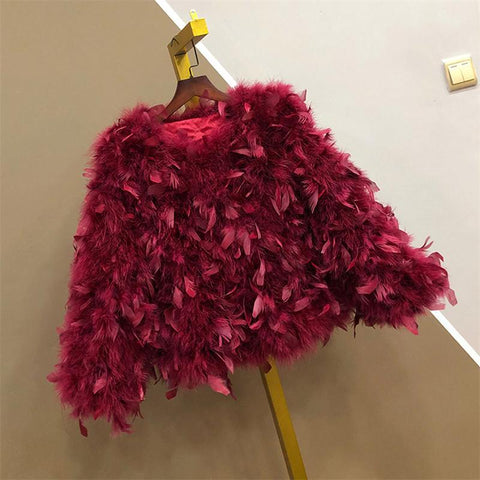 Ladies Short Slim Real Fur Round Collar Jacket-WF00301-Veeddydropshipping