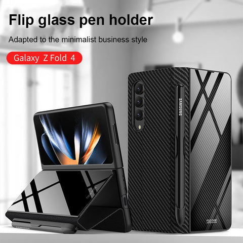 Classic Stripe Glass Phone Case For Samsung Galaxy Z Fold 4 Fold3 5G with Pen Slot FOLD3 Fold4-PA00611-Veeddydropshipping