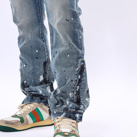 fashion jeans men male street blue denim pants Ink throwing-MF00582-Veeddydropshipping