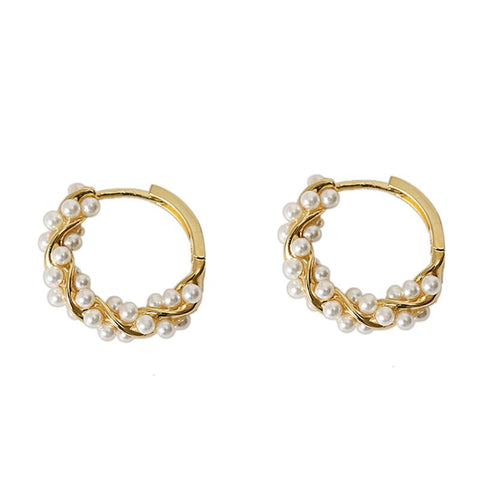 Pearl Metal Twist Hoop Earrings Jewelry Party Sweet Accessories -JW00159-Veeddydropshipping