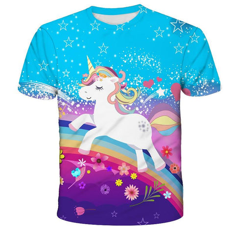 3D Boy Girl Clothes Unicorn Printed T-shirt Summer Wild Face Casual-TB01153-Veeddydropshipping
