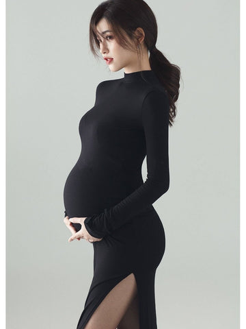 New Black Sexy Maternity Dresses Photography Props Split Side Long-TB00582-Veeddydropshipping