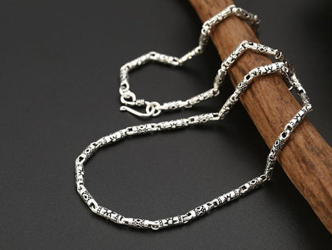 S925 Sterling Silver Vintage Geometric Patterns Male Men Necklace Jewelry -JW00255-Veeddydropshipping