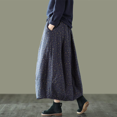 Women Retro Print Loose Thick Fashion A-Line Skirts-WF00445-Veeddydropshipping