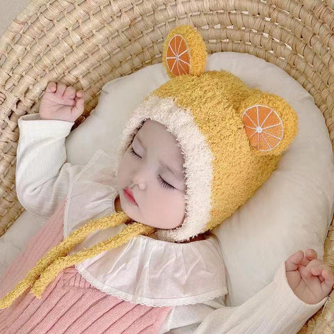Winter Thicken Knit Plush Warm Newborn Hat Bonnet Cute Cartoon Fruit Bear-TB00741-Veeddydropshipping