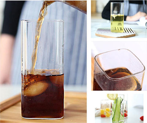 Square Glass Cup Mug Heat-Resistant Water Cups-HA01278-Veeddydropshipping