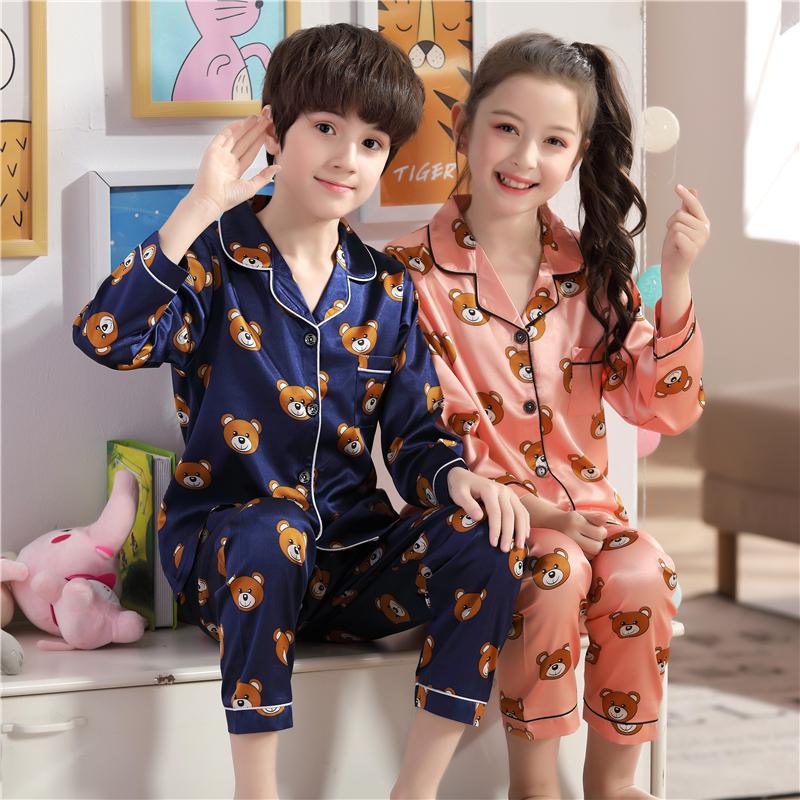 Kid Silk Pajamas Boys Girls Long Sleeve Cloth-Veeddydropshipping