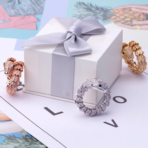 Snake Ring Adjustable Opening Winding Silver Color Zirconia Fashion   -JW00395-Veeddydropshipping