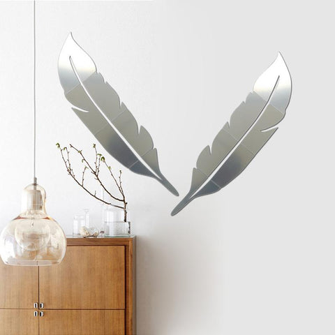 Large Feather 3D Mirror Wall Sticker-HA00223-Veeddydropshipping