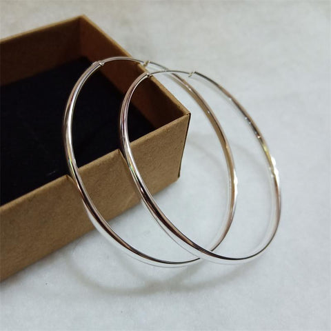 New Platinum Plated 925 Sterling Silver Women Hoop Earrings-JW00052-Veeddydropshipping