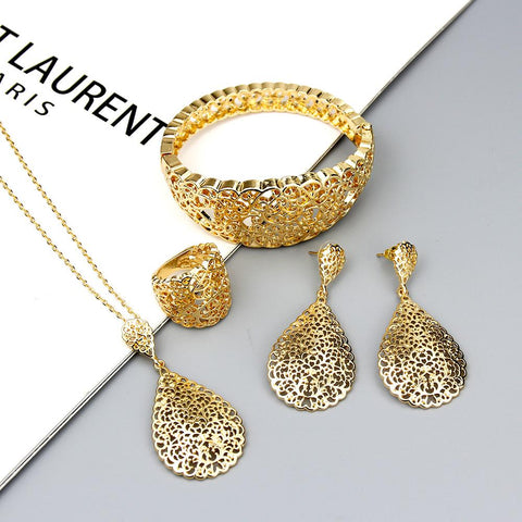 Jewelry Set Hollow Bangle Earring Necklace Ring Indian Wedding -JW01339-Veeddydropshipping