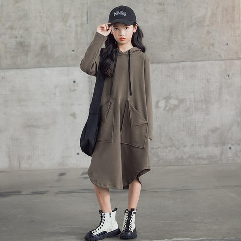 Autumn Kids Girls Trend Big Pocket Dresses-Veeddydropshipping
