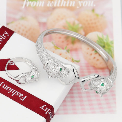Luxury fashion classic leopard head bracelet with Ring Jewelry Set -JW00190-Veeddydropshipping