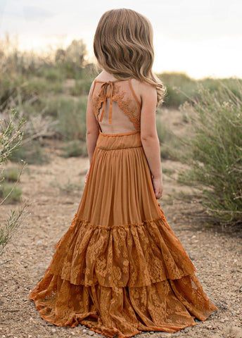 New Girl Lace Chiffon Backless Long Dress Wedding Flower Girl Fashion-TB00835-Veeddydropshipping
