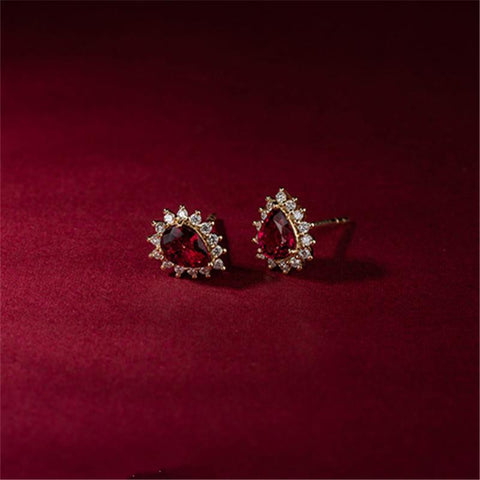 925 Sterling Silver 14k Gold Plating Inlaid Ruby Earrings  -JW00185-Veeddydropshipping