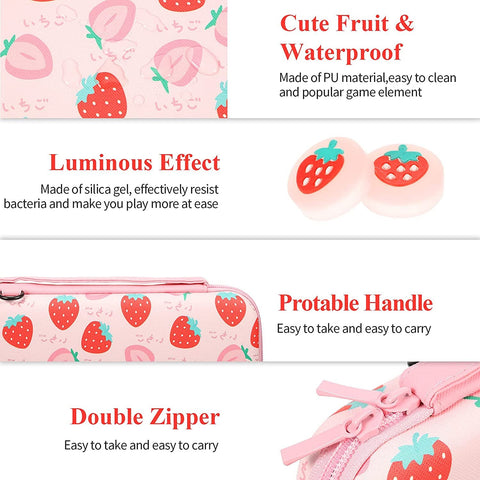 NS Oled Accessories Kit Hard Storage Case Pink Protective Shell Strawberry Cover Box -CE01501-Veeddydropshipping