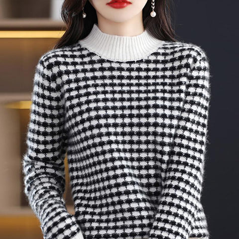 Knitwears Sweater Women Cashmere Pullovers Wool Plaid Knit-WF00068-Veeddydropshipping
