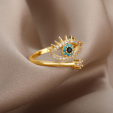Lucky Eye Rings For Women Opening Adjustable Stainless Steel Ring -JW01392-Veeddydropshipping