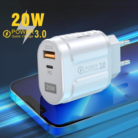 USB Fast Charger 20W PD Fast Charging QC3.0 Mobile Phone Charger-PA00028-Veeddydropshipping