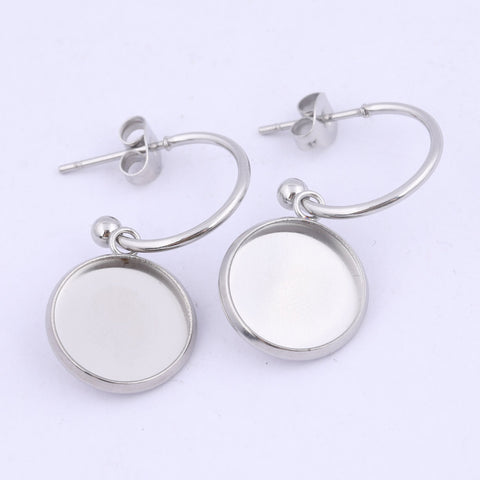 Steel Earring  Dangle Base Blanks 12 MM Cabochon  Diy -JW01621-Veeddydropshipping