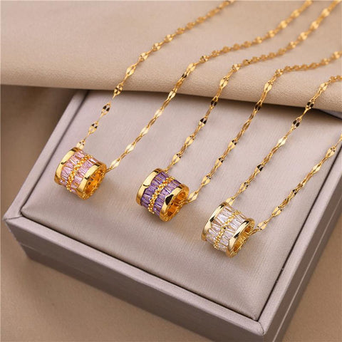 Luxury Zircon Crystal Pendant Clavicle Chain Necklace-JW01220-Veeddydropshipping