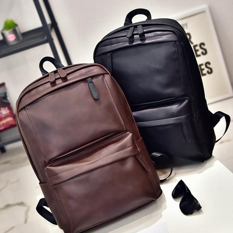 Style PU Leather Backpack Double Bib Horizontal Pull Backpack Computer Bag-BS00059-Veeddydropshipping
