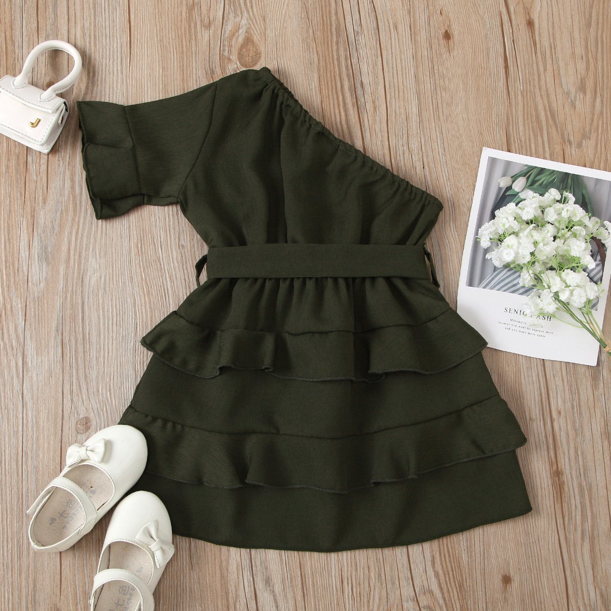 Summer Baby Girl Layered Dress One Shoulder-Veeddydropshipping