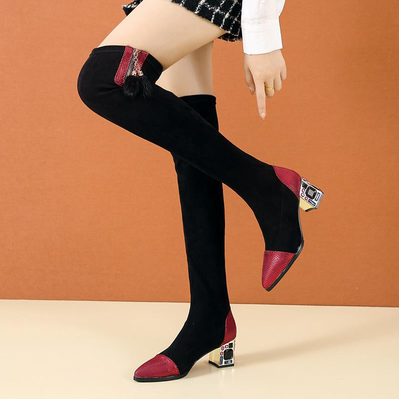 Stretch Fabric Rhinestone High-heeled Boots Winter Sexy-BS00924-Veeddydropshipping