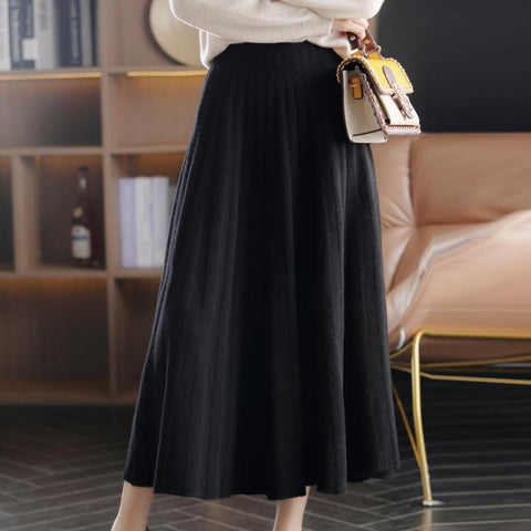 New Pure Cashmere High-Waist Pleated Long Skirt-WF00470-Veeddydropshipping