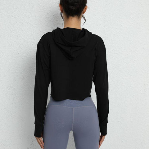 Yoga Shirt Women Clothes Gym Sports Pullover Hooded Running  Loose Long-Sleeved-OS00715-Veeddydropshipping