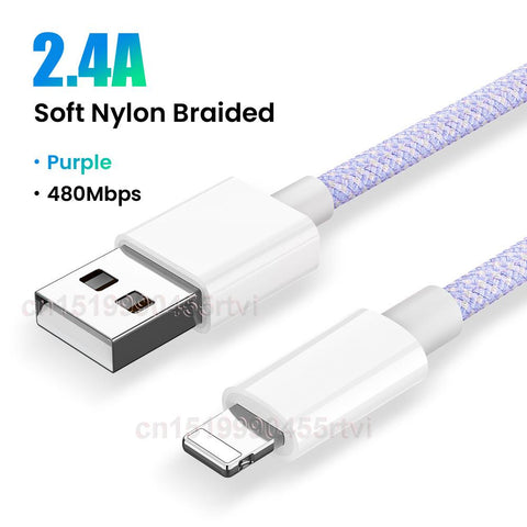 2.4A USB Fast Charging Cable For iPhone 14 13 12 11 Pro Max XS 6s 7 8 Nylon Braided Mobile Phone-PA01020-Veeddydropshipping