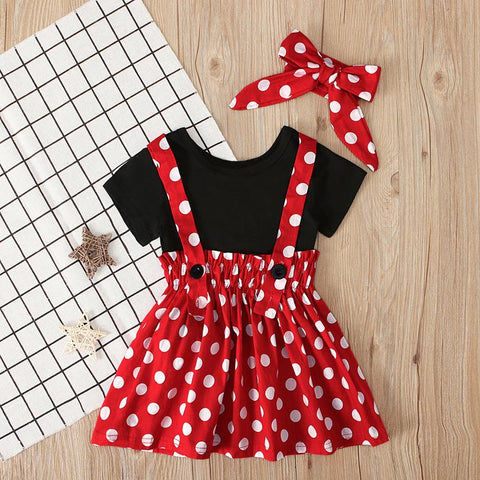Summer Short Sleeve Dot Dance Suspender Skirt Baby Girls Cartoon-TB00846-Veeddydropshipping
