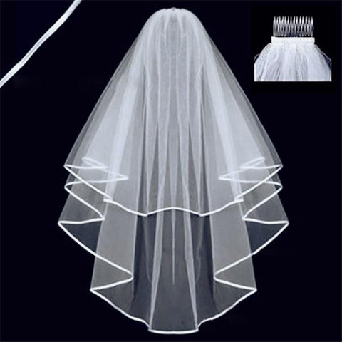 Short Wedding Veil Two Layer With Comb-WF01425-Veeddydropshipping