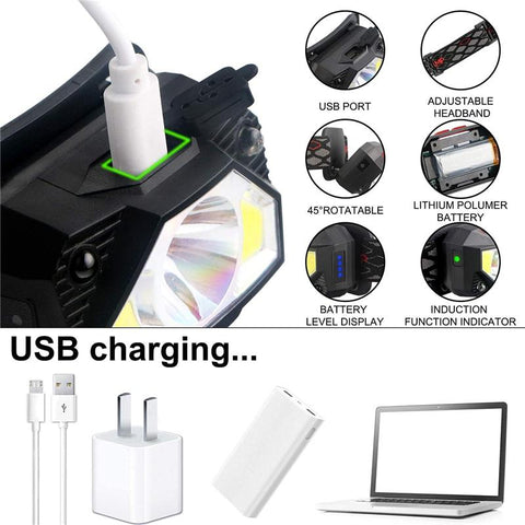 2 pack Powerful LED Headlight Sensor Head Light USB Rechargeable-TI00783-Veeddydropshipping