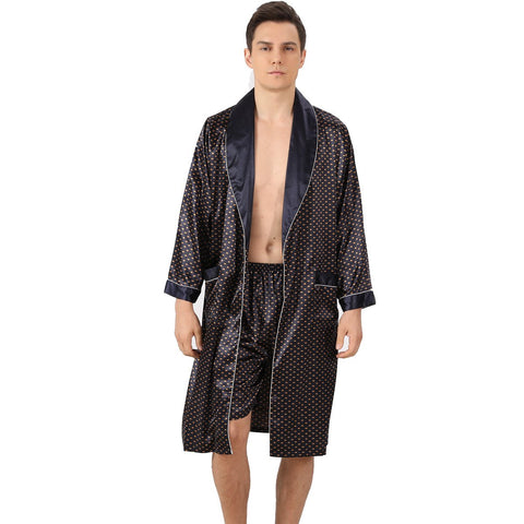 Silk Bath Robe Men Satin Bathrobe Soft Cozy Long-sleeved Hotel Sauna-MF01608-Veeddydropshipping