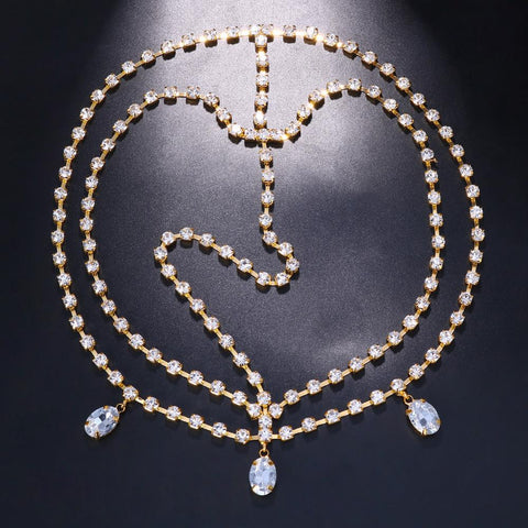 Indian Rhinestone  Water Drop Forehead Chain Headband Hair  -JW00510-Veeddydropshipping