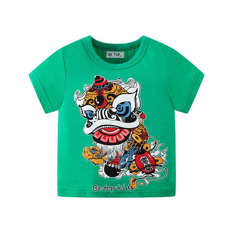 New Fashion China Style Lion Dance Boys T-Shirt Summer Short Sleeve-TB00956-Veeddydropshipping