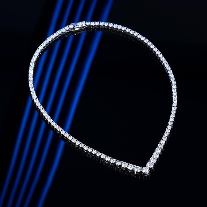 V-shaped Full Moissanite Tennis Necklace 925 Sterling Silver Chain-JW00084- Veeddydropshipping